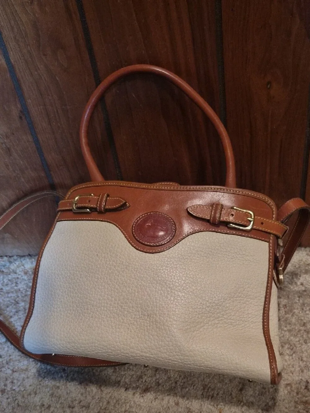 DOONEY & BOURKE Classic Two-Tone Leather Tote Bag - Cream & Brown
